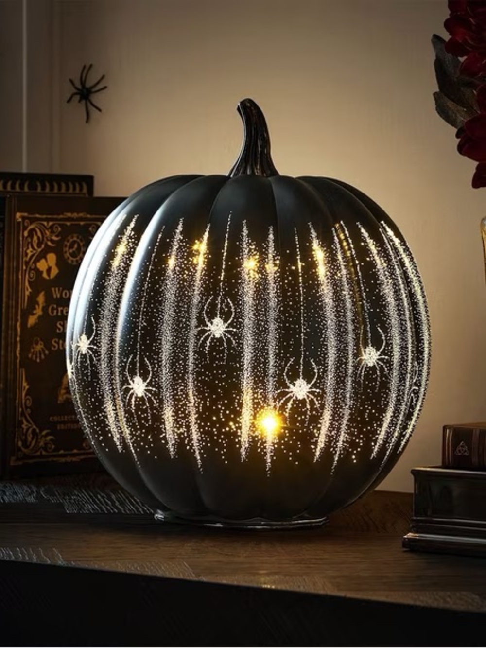 Pre-Lit Rotating Shimmer Pumpkin Black